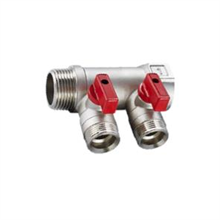 this is an  image Brass Manifold 2 Port Red Handle Ball Valves | RIIFO | Underfloor Heating