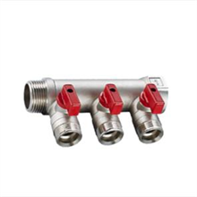 this is an  image Brass Manifold 3 Port Red Handle Ball Valves 1" - 3/4"  | RIIFO | Underfloor Heating 1" - 3/4"