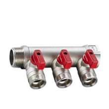 this is an  image Brass Manifold 3 Port Red Handle Ball Valves 3/4" - 1/2" | RIIFO | Underfloor