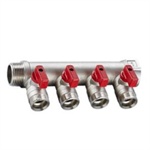 this is an  image Brass Manifold 4 Port Red Handle Ball Valves 3/4" - 1/2" | RIIFO | Underfloor
