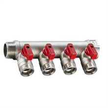 this is an  image Brass Manifold 4 Port Red Handle Ball Valves 1" - 3/4" | RIIFO | Underfloor Heating 1" - 3/4"
