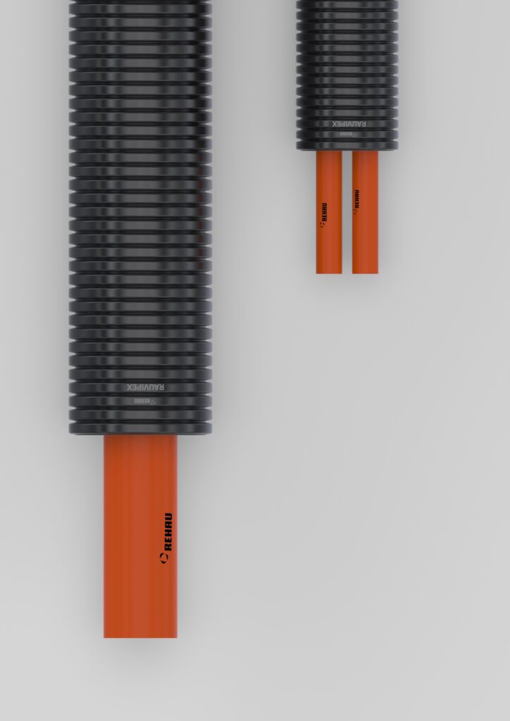 RAUVIPEX UNO and DUO pre-insulated pipe ends showing single and twin pipe configuration